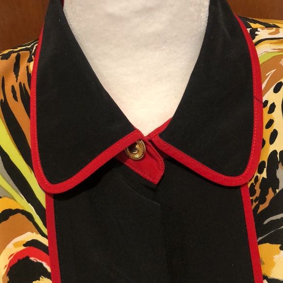 Bob Mackie Wearable Art- Vintage Big Cats Animal Abstract Print Silk Blouse - Picture 4 of 13